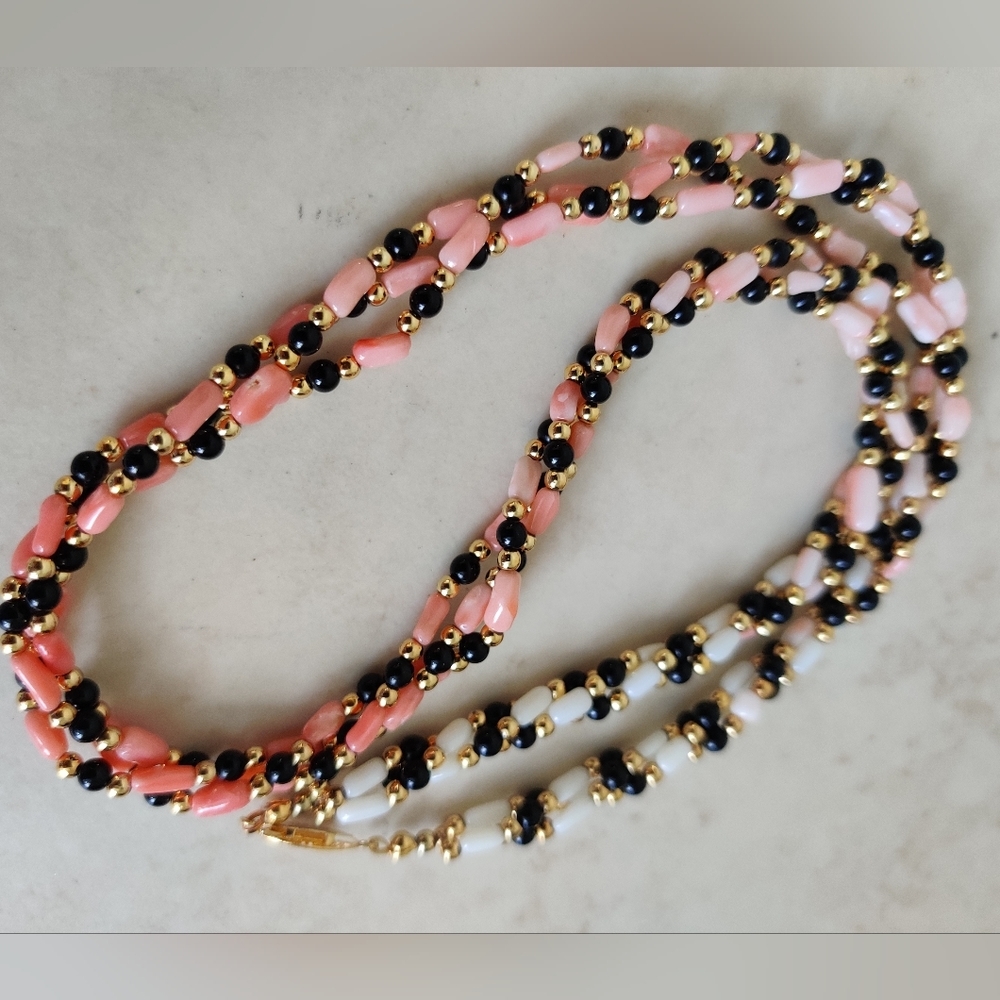 Vintage Gradient Tri-Color Coral Twisted Rope Necklace